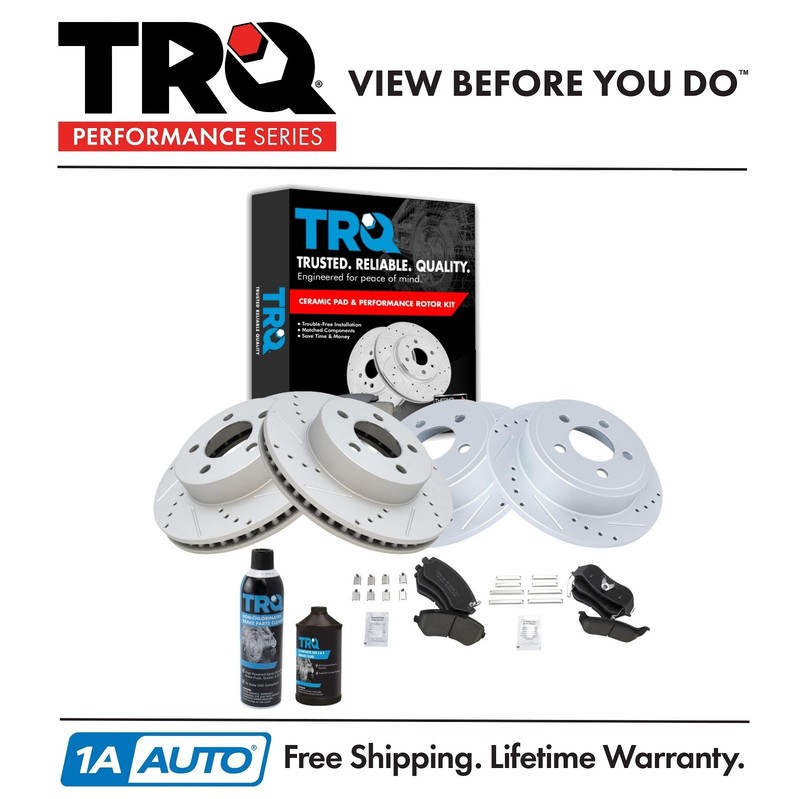 TRQ Performance Brake Rotor Ceramic Pad Front Rear Kit w/Chemicals