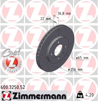 Zimmermann 600.3250.52 Brake Disc for Seat, Skoda, VW