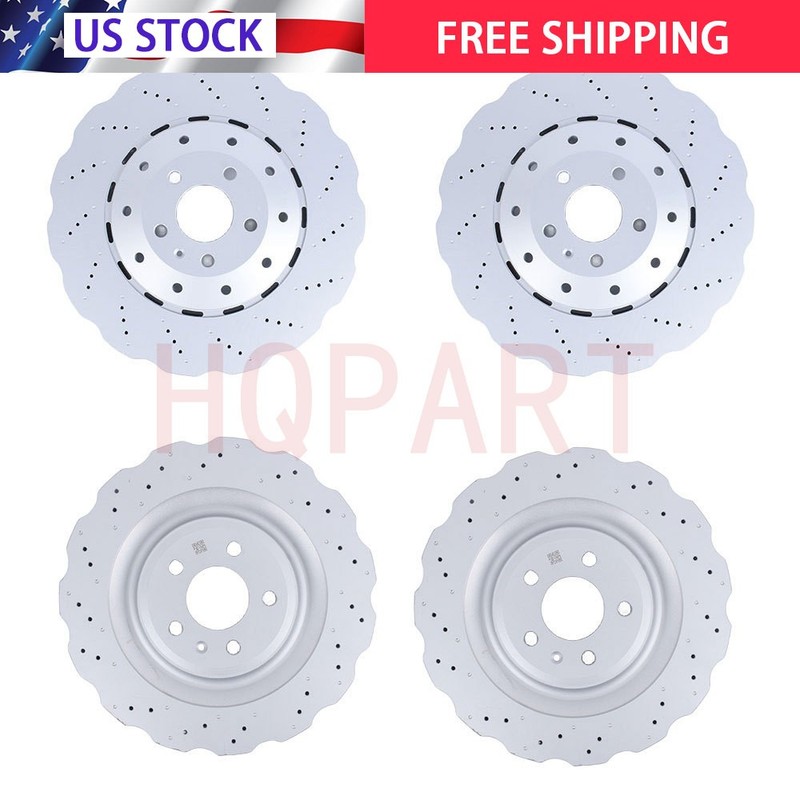 Fit RS7 2014-2016 Set of Front & Rear Vented Drilled Dimpled Disc Brake Rotors gallery