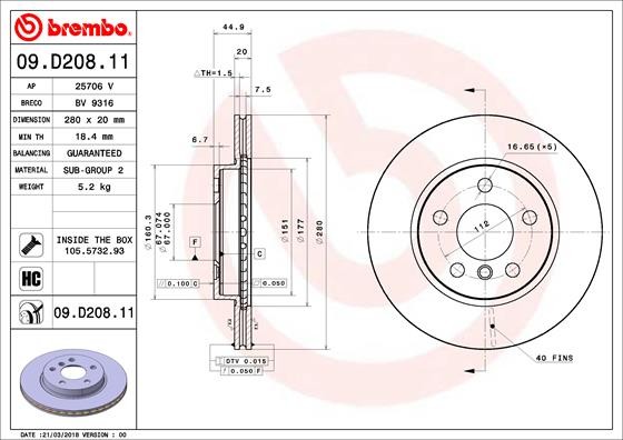 Brembo 09.D208.11 Brake Disc for BMW