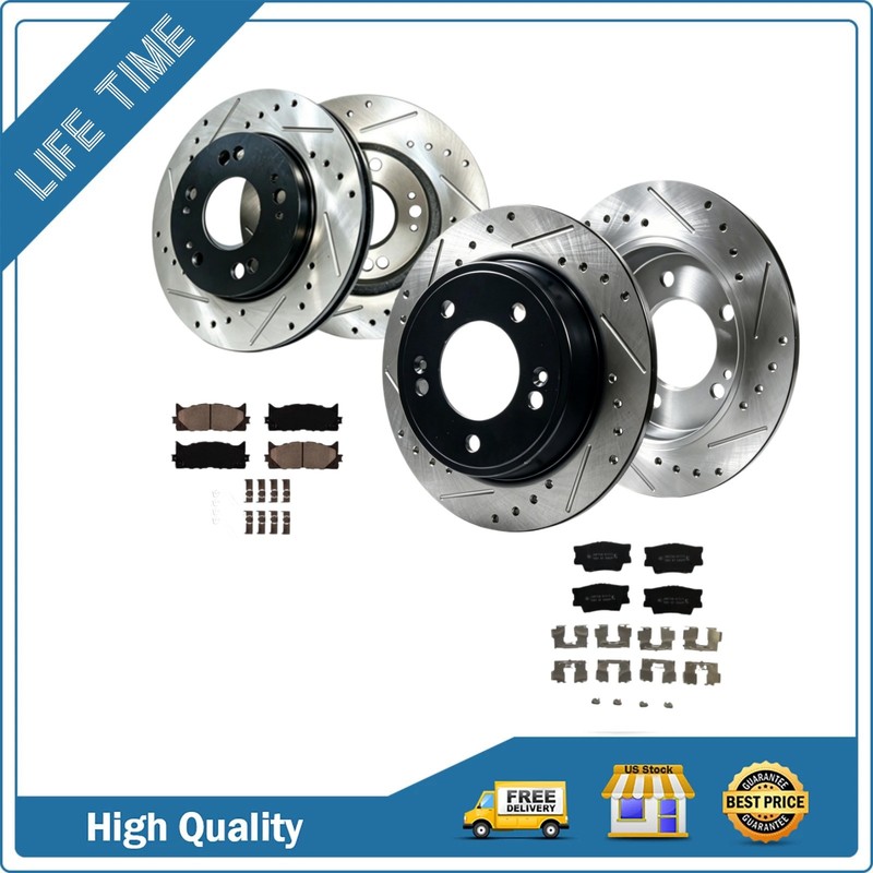 Front Rear Drilled&Slotted Rotors Brake Pads For LEXUS ES300H ES350 2013-2018