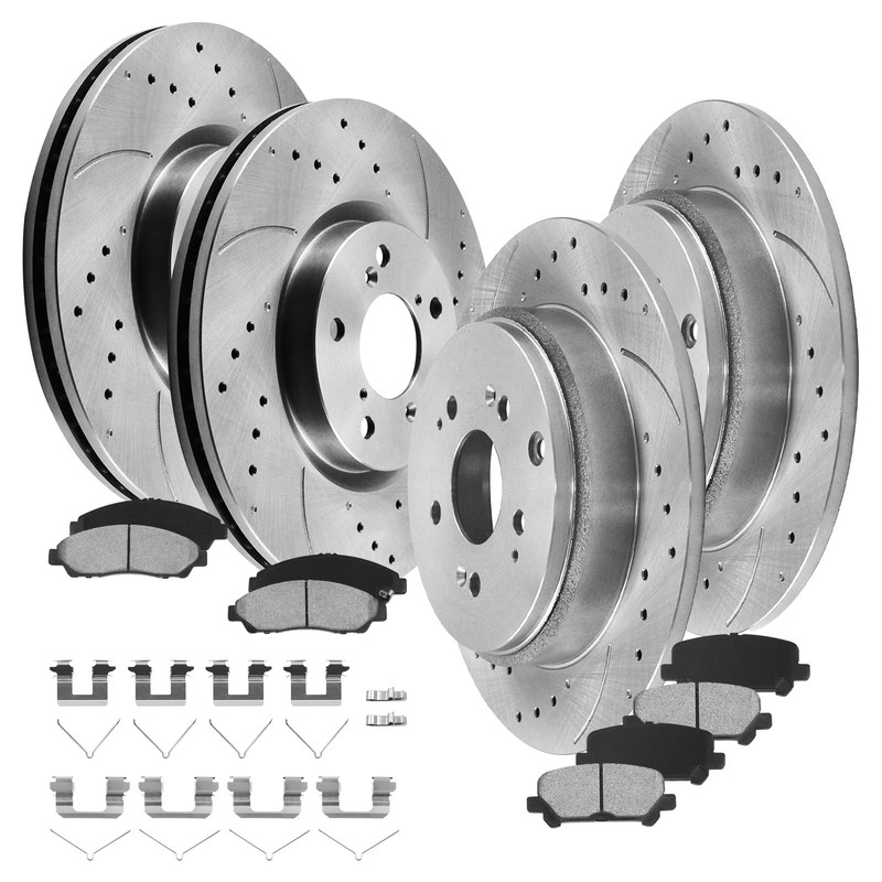 Front Rear Drilled Slotted Brake Rotors Ceramic Pads for Honda, Pilot 2009-2015