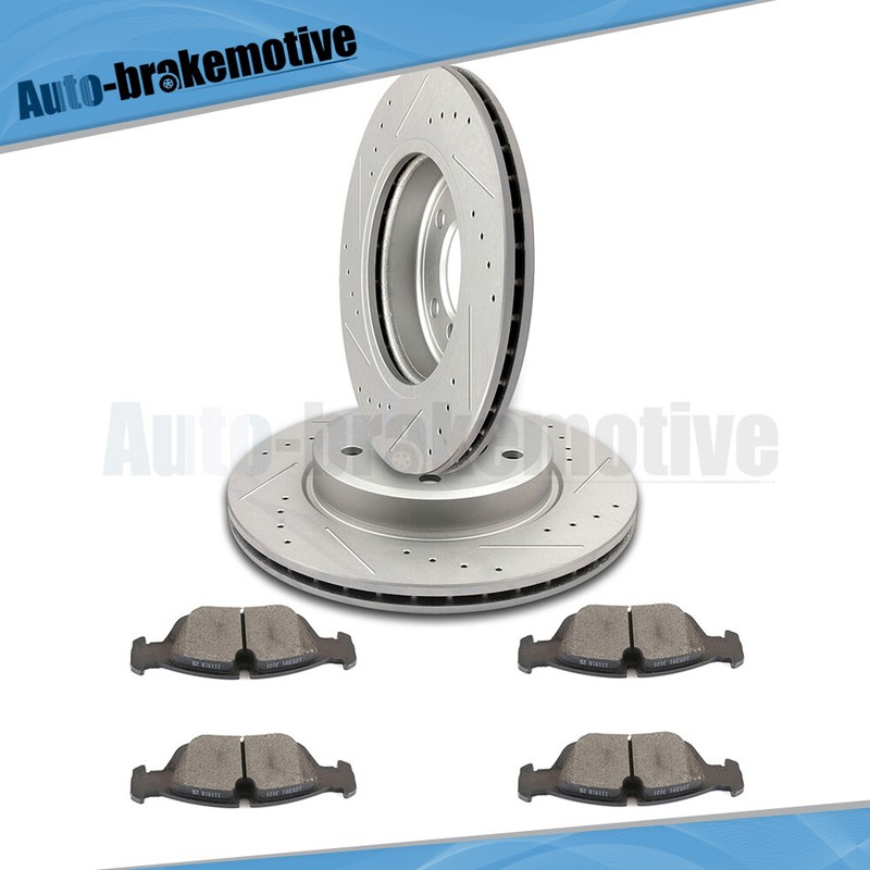 2PCS FRONT DRILL SLOT BRAKE DISCS ROTORS 4PCS CERAMIC PADS FOR BMW Z4 2003-2008 gallery