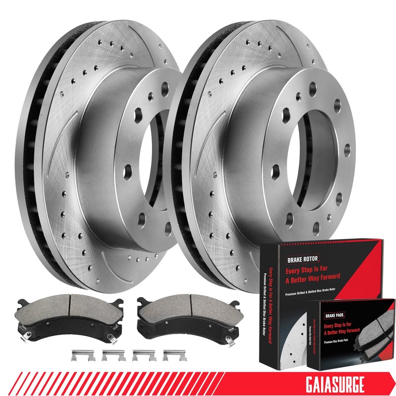 Front Drilled Rotors Brake Pads for 2001 - 2010 Chevy Silverado Sierra 2500 HD