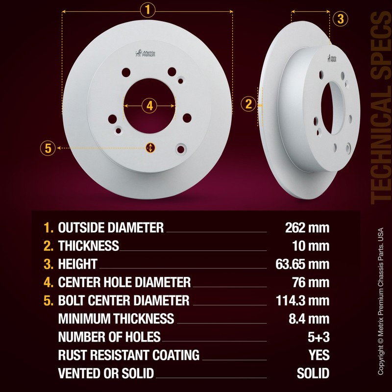Metrix Premium Rear Coated Solid Disc Brake Rotor Fits Kia Soul, Kia Forte gallery