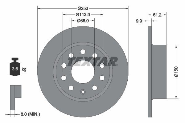 2X Textar 92120903 Rear Brake Discs 253mm Solid Fits Audi Seat Skoda VW A3 Altea