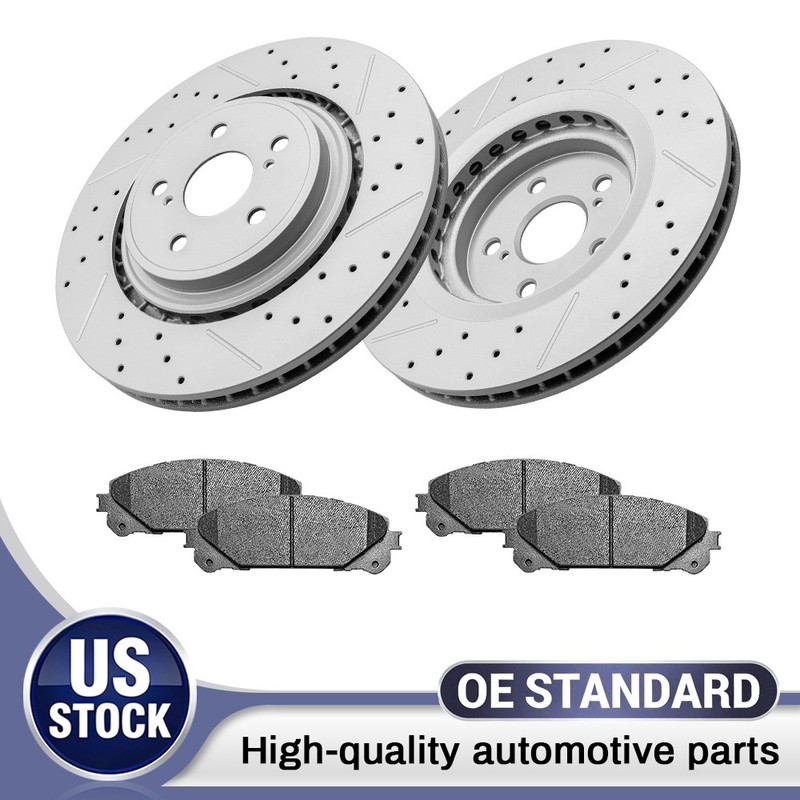 Front Drilled Disc Brake Rotors Ceramic Pads for Toyota Highlander Lexus RX350H