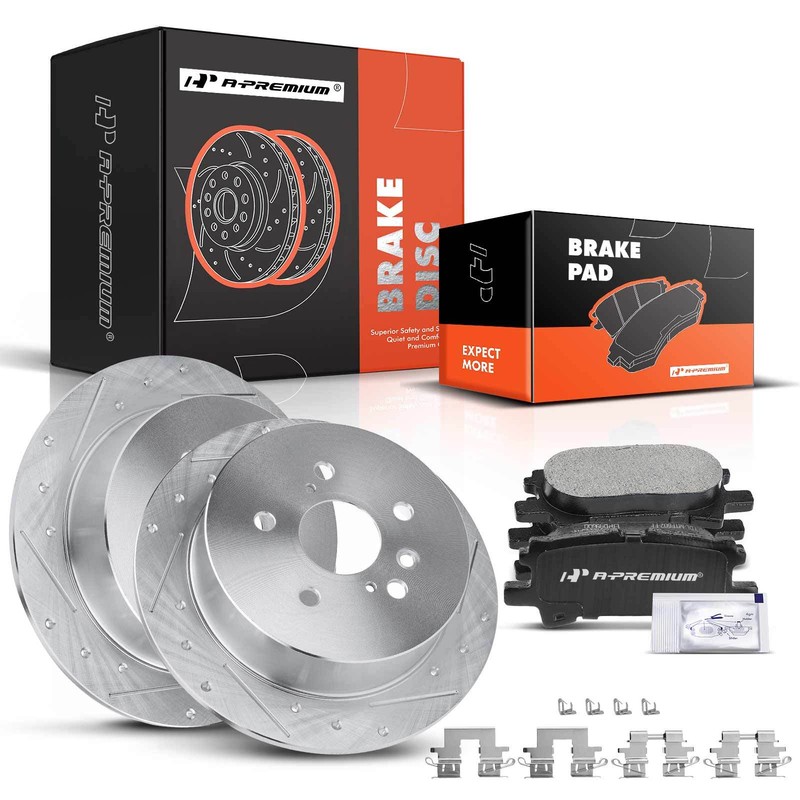 Rear Drilled Brake Rotors & Ceramic Pads for Lexus RX350 RX330 Toyota Highlander