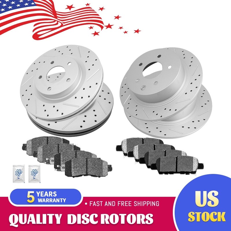 For 2013 – 2023 Nissan Altima Front Rear Drilled Brake Rotors & Ceramic Pad Set