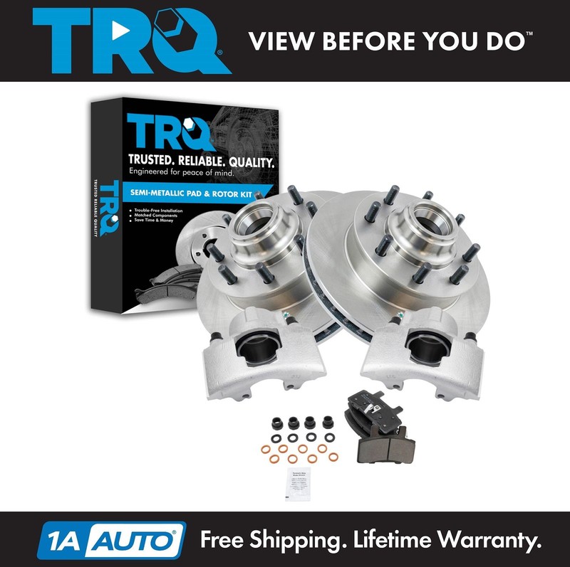 TRQ Front Semi-Metallic Disc Brake Pad Rotor & Caliper Kit for Chevy GMC C1500