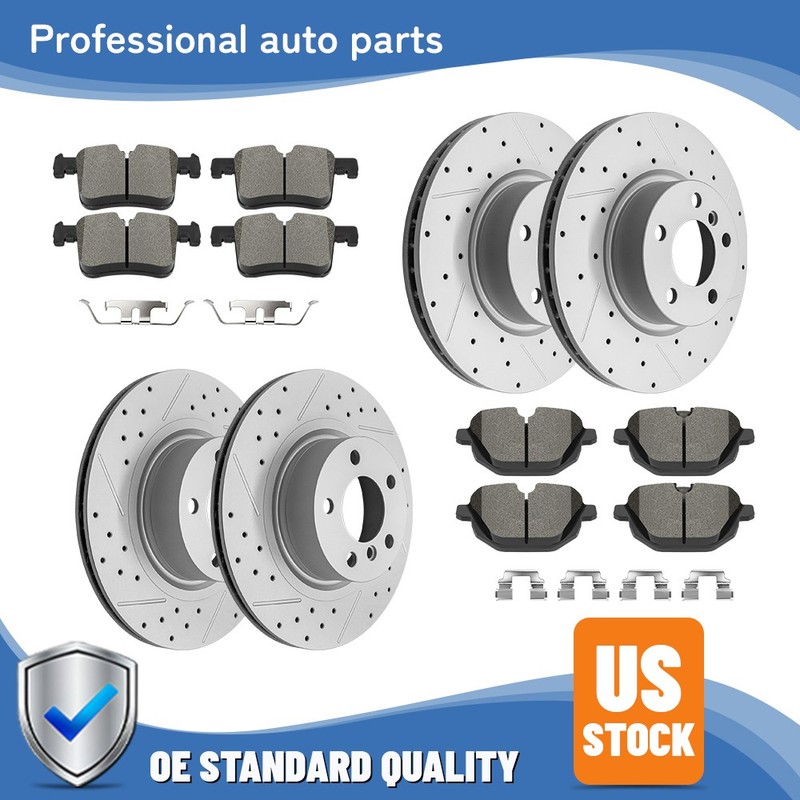 12.91″ Front 12.99″ Rear Disc Brake Rotors Ceramic Brake Pads Kit for BMW X3 X4