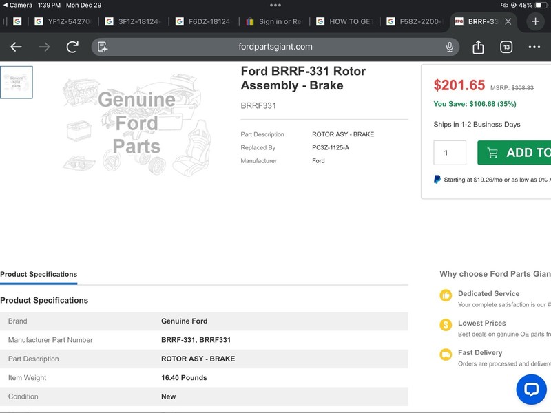 Ford 2020-2024 Rotor Assembly Brake Front PC3Z-1125-A BRRF-331 HC3Z-1125-B gallery