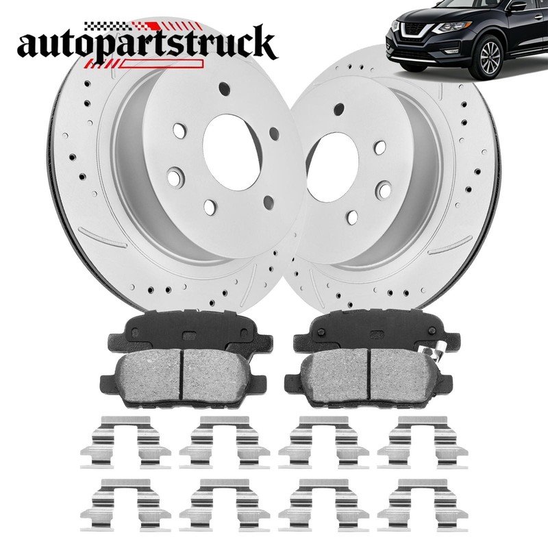 Rear Drilled and Slotted Brake Rotors Pads for 2014 2015 Rogue Select 2.5L