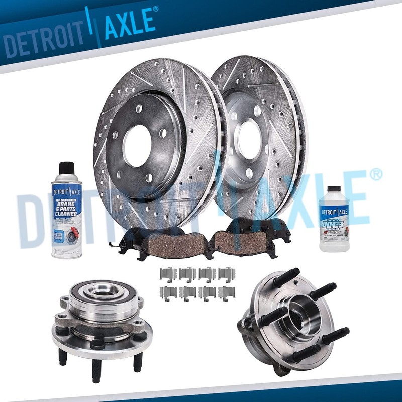 352mm Front Drilled Rotors + Brake Pads + Wheel Hub Bearings Kit for Ford Taurus