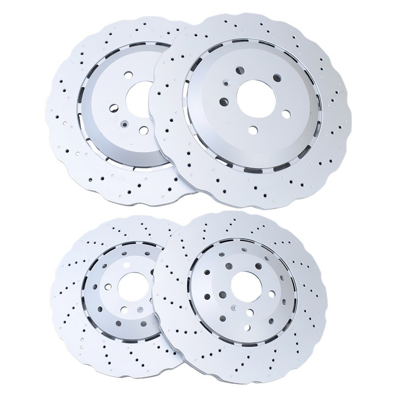 2 Pairs For RS7 14-16 Front & Rear Vented Drilled Dimpled Disc Brake Rotors New
