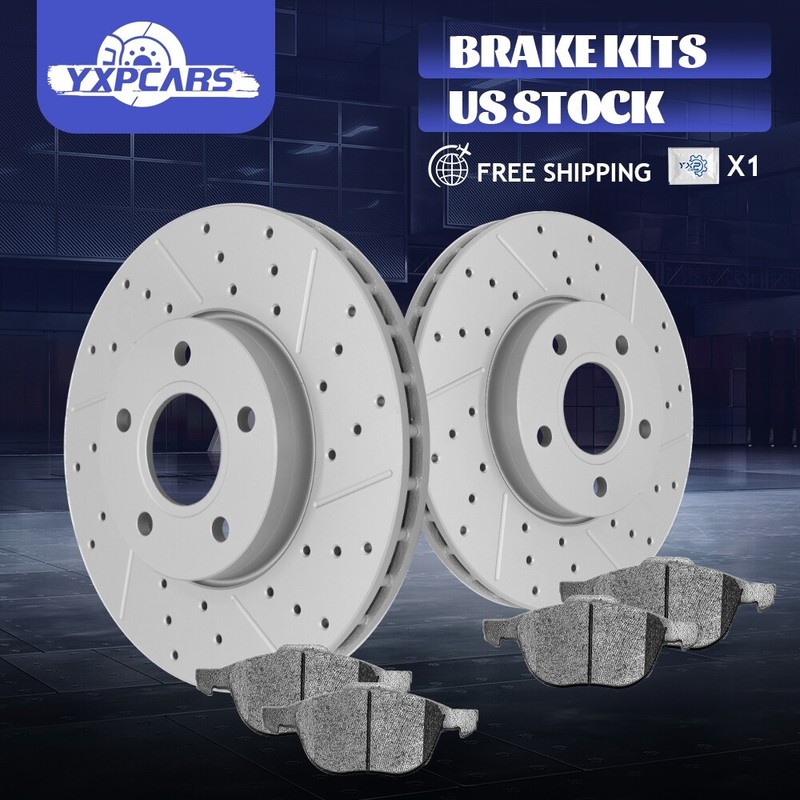 Front Drilled Disc Rotors + Ceramic Brake Pads for Ford Focus Volvo C30 S40