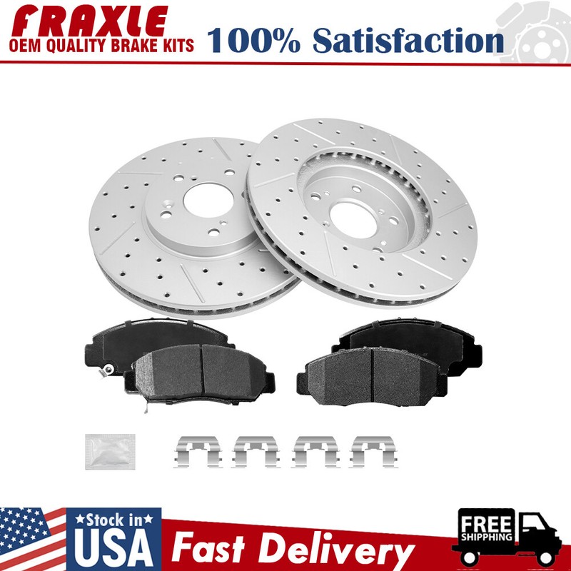 Front Drilled Brake Rotors +Ceramic Pads +Hardware for Honda Accord 2003-2011