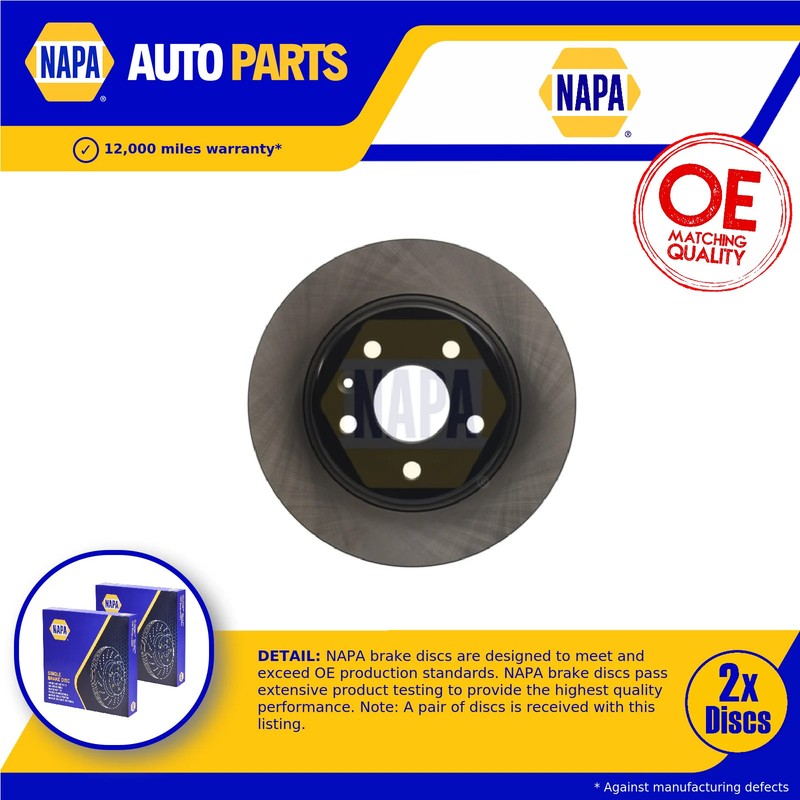 2x Brake Discs Pair Solid fits OPEL ASTRA K 1.2 Rear 19 to 22 264mm Set NAPA New