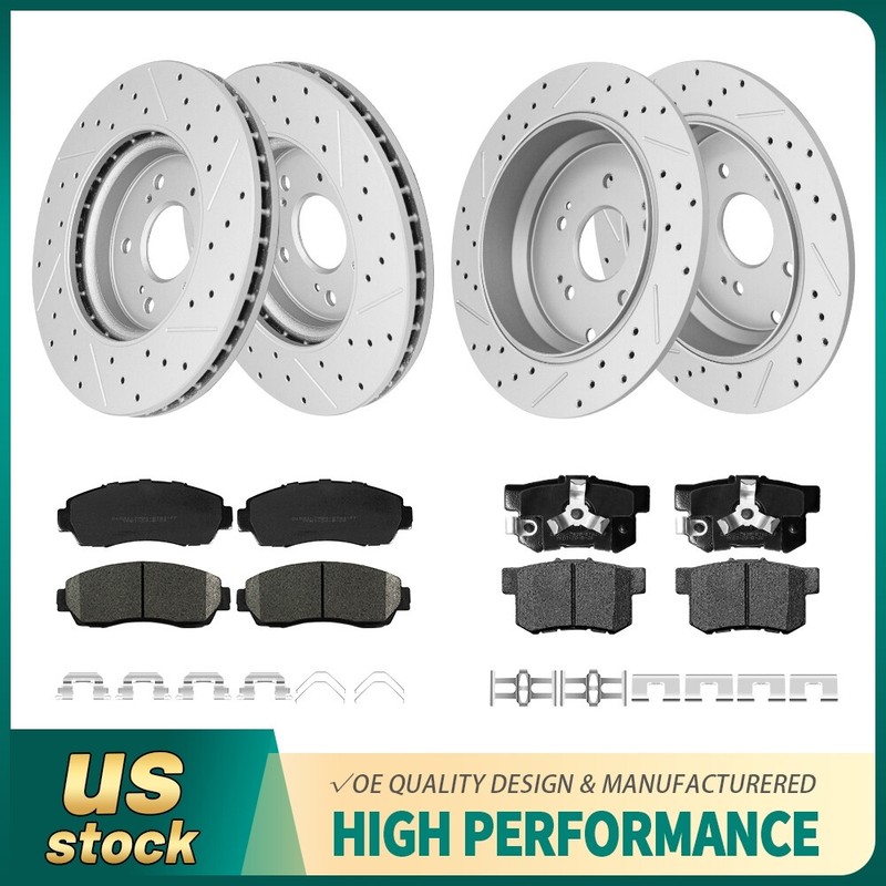 Front Rear Drilled Brake Rotors &Ceramic Pads for Honda CR-V 2007-2016 Acura RDX