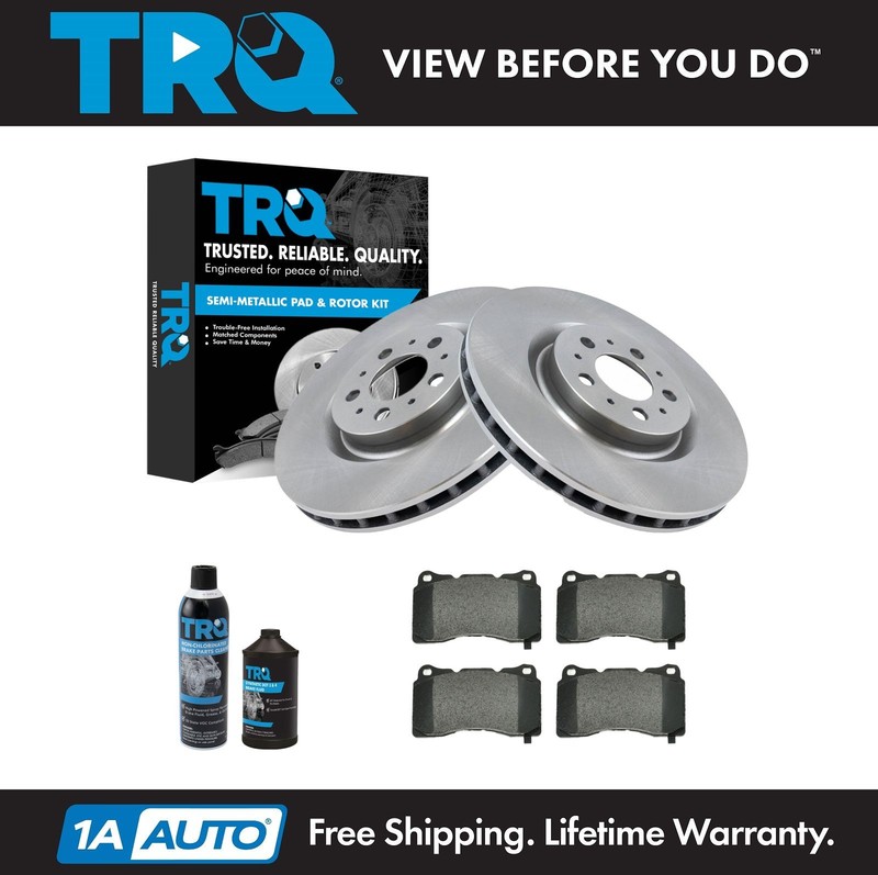 TRQ Front Metallic Brake Pad & Rotor Kit w/Fluids for 04-07 Volvo S60 V70 TR T R