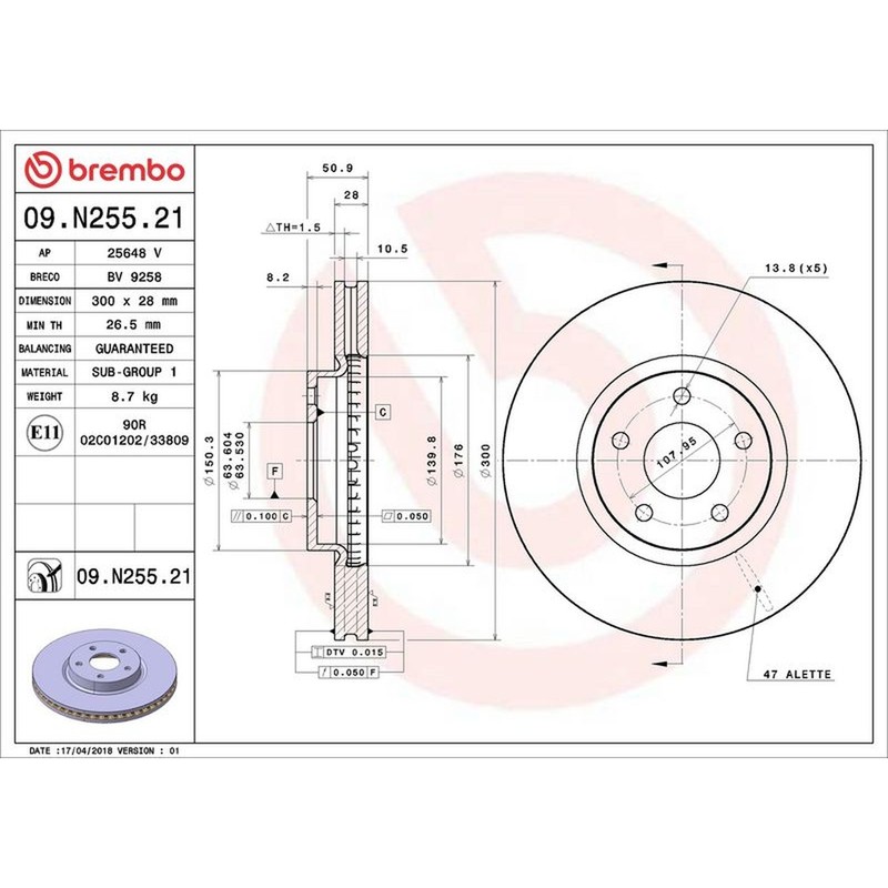 Brembo Prime Line UV Coated Vented Brake Disc – 09.N255.21 For Ford – OE Quality