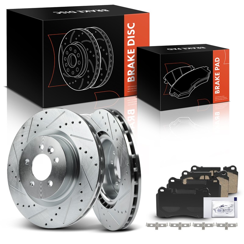 Front L&R Drilled Brake Rotor & Brake Pad for Land Rover Range Rover Sport 06-09