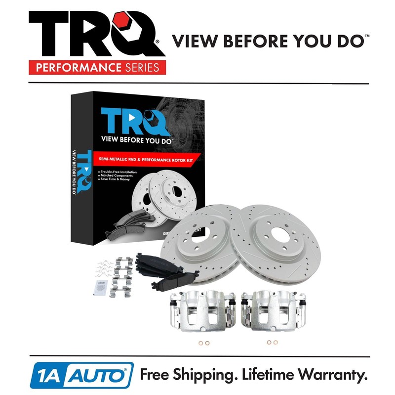 TRQ Front Brake Calipers Pads & Drilled Rotors Fits Explorer Flex MKS MKT Taurus