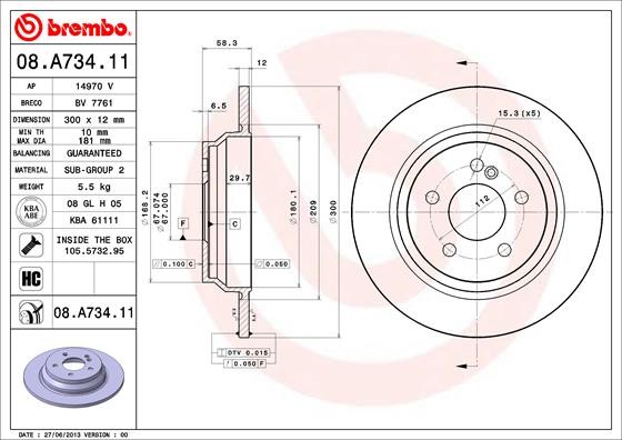 Brembo 08.A734.11 Brake Disc for Mercedes-Benz