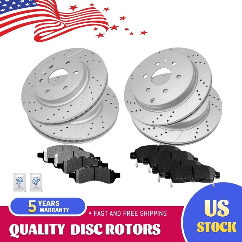 Front & Rear Drilled Rotors Brake Pads for 2007 – 2017 Chevy Traverse GMC Acadia