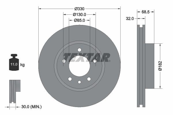 Textar 92121505 Front Left x1 Brake Disc Fits Porsche VW