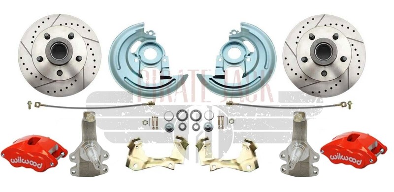 2″ Drop Chevelle, GTO, Skylark, 1967-69 Camaro Wilwood Disc Brake Wheel Kit, Red