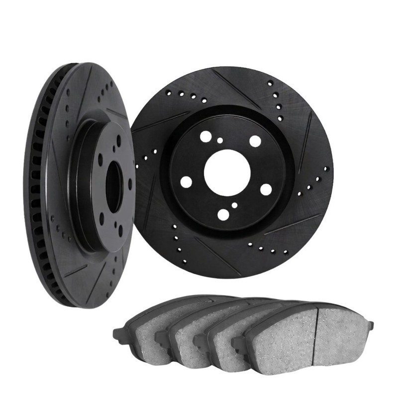 For Saab 9-3 2006-2011 Brake Rotor Set | Drilled And Slotted | Cast Iron | Black gallery