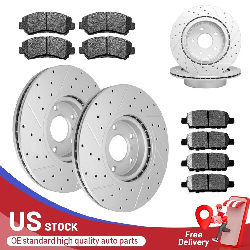 Front and Rear Drilled Rotors + Ceramic Brake Pads for 2009 – 2022 Nissan Maxima