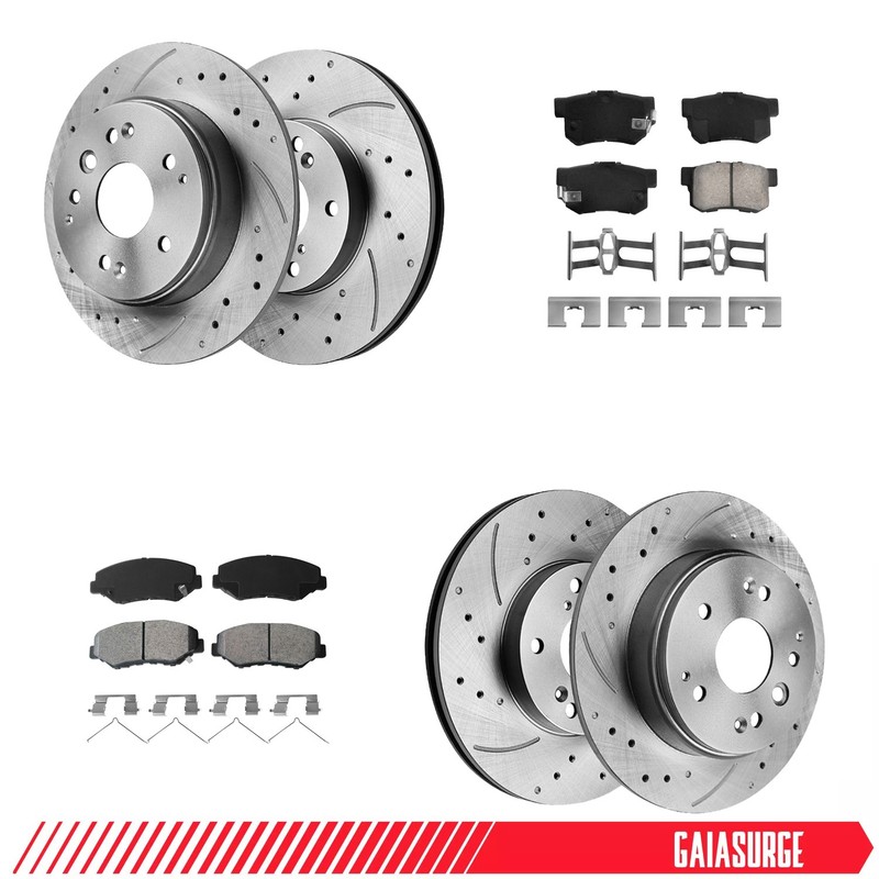 2.4L Front Rear Drilled Slotted Brake Rotors Pads for 2003 - 2011 Honda Element