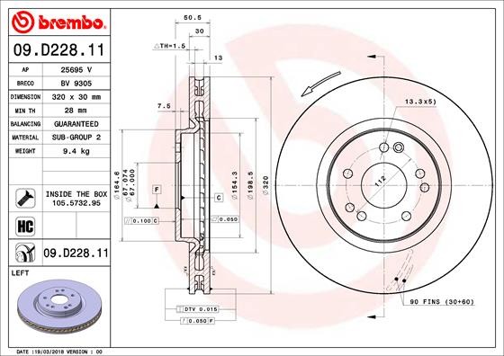 Brembo 09.D228.11 Brake Disc for Mercedes-Benz