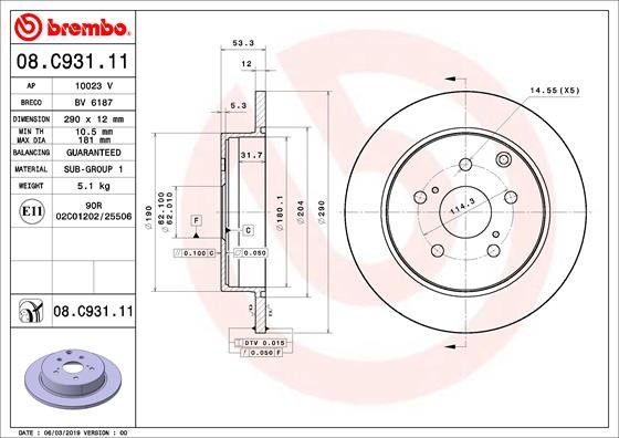 Brembo 08.C931.11 Brake Disc for Toyota, Toyota (GAC) gallery
