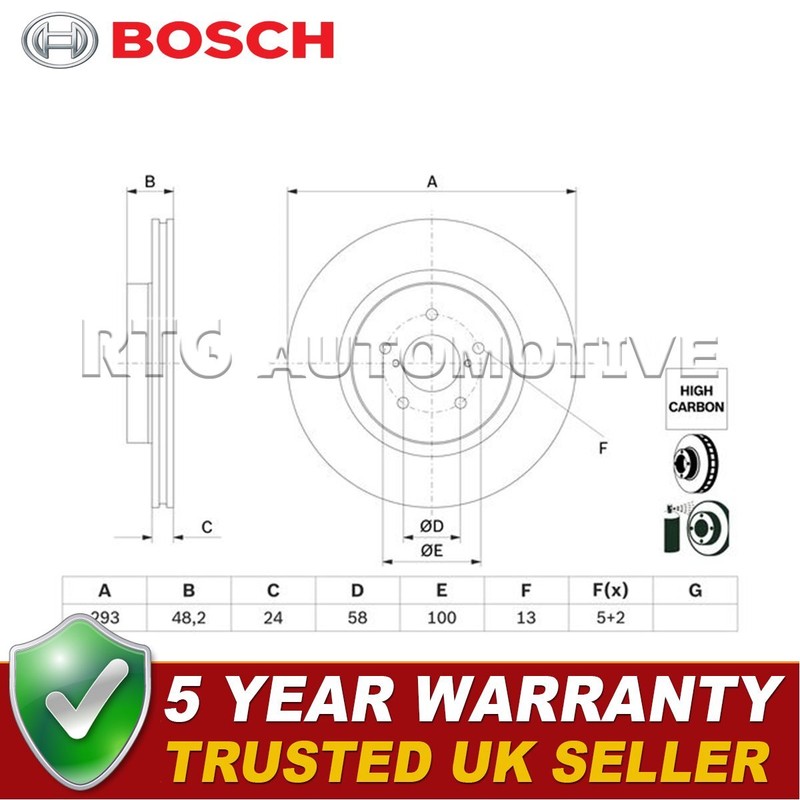 Bosch Front Brake Disc Fits Subaru XV 2017-2024 1.6 2.0 26300FL010