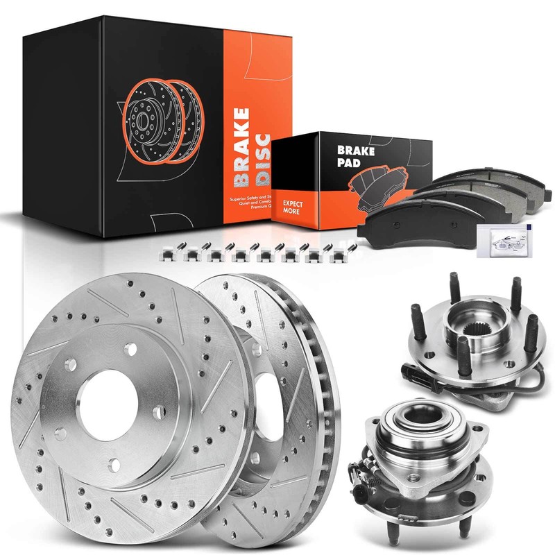 Front Drilled Brake Rotor & Pad + Hub Bearing for Chevrolet Blazer S10 GMC 98-05