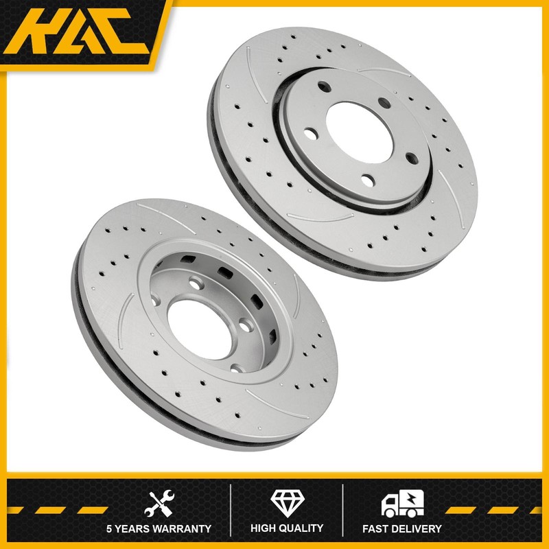 2 Pc Front Drilled & Slotted Brake Rotor For 2005-2006 Chrysler Town & Country