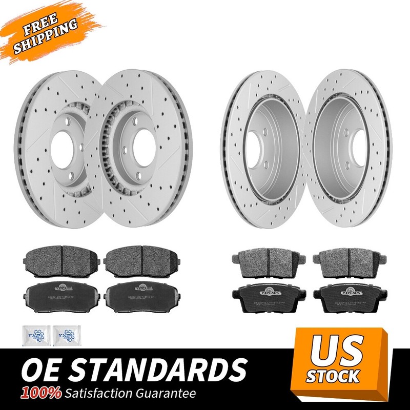 FWD Front Rear Drilled Rotors Ceramic Brake Pads for 2007 2008 2009 Lincoln MKX