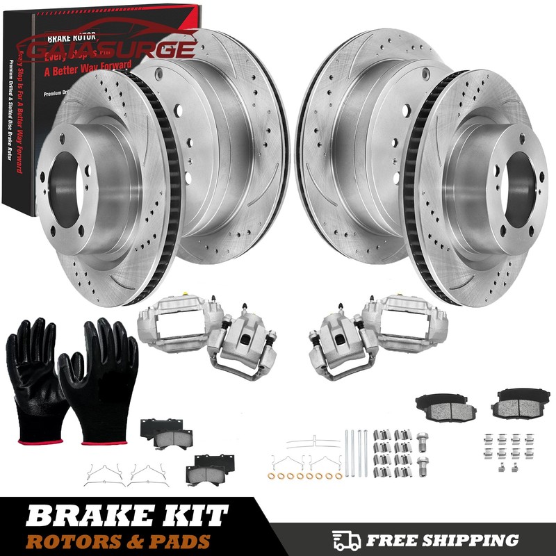 Front Rear Disc Rotors Pads w/ Calipers for 2008-2013 2014 2015 Toyota Sequoia