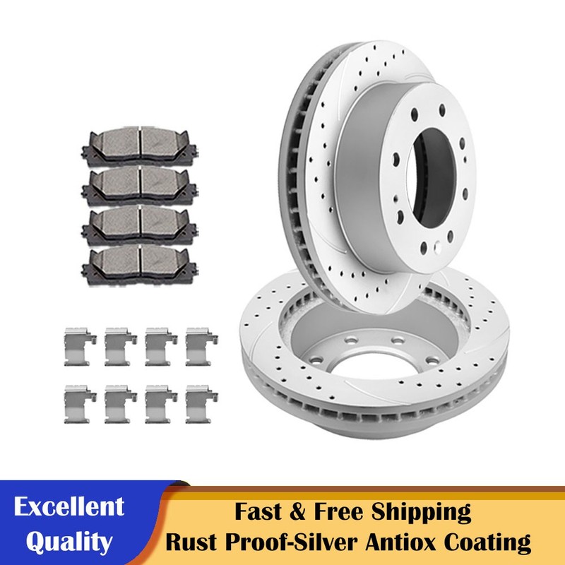 8 Lugs Front Drilled Rotors Brakes Pads for Chevrolet Silverado GMC Sierra 2500