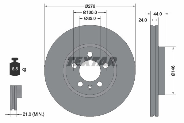 2X 92313703 Textar Brake Disc for Audi, Seat, Skoda, VW