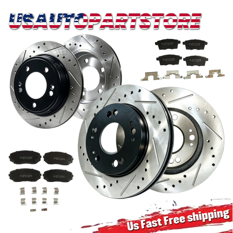 Front Rear Drilled Slotted Brake Rotors Ceramic Pad for 2007 – 2015 Mazda CX-9