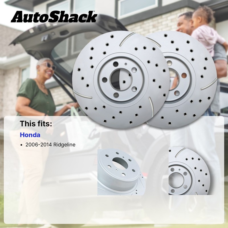 Front Drilled Slotted Brake Rotors Pair for Honda, Ridgeline 2006-2014 gallery