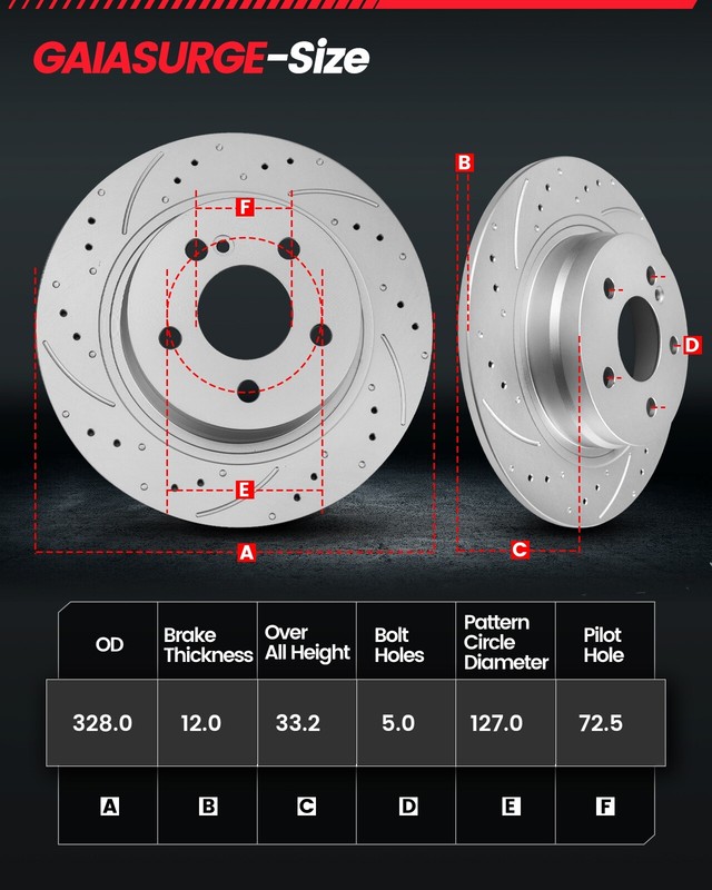 12.91" (328mm) REAR Disc Rotors + Brake Pads for 12-16 Chrysler Town & Country gallery