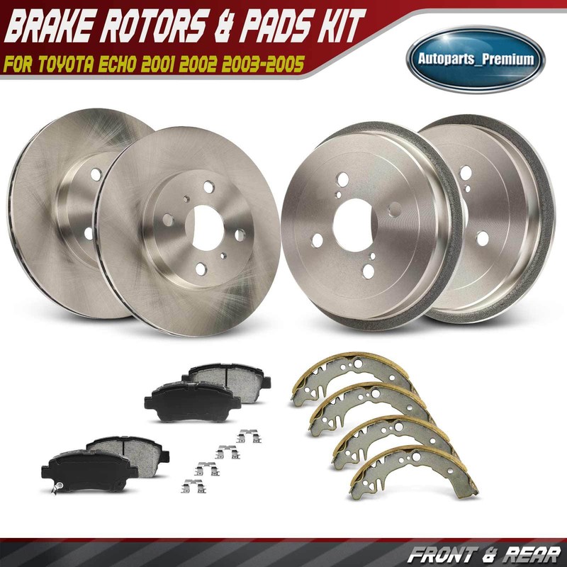 Front Disc Brake Rotors Pad and Rear Brake Drum Shoe for Toyota Echo 2001-2005
