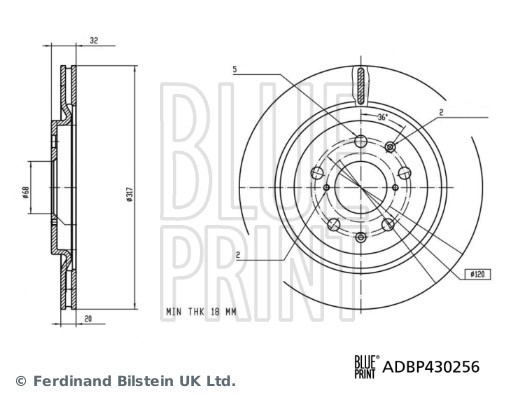 2X Blue Print ADBP430256 Rear Brake Disc Vented 317mm Fits Byd Seal 14028123-00