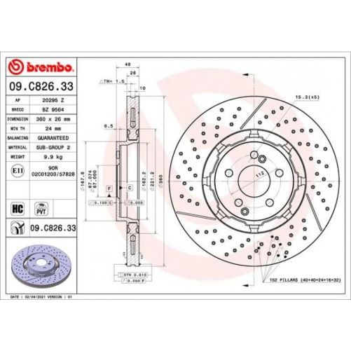 Brembo 09.C826.33 Disc Brake Rotor Rear Cast Iron For Mercedes-Benz E63 AMG S