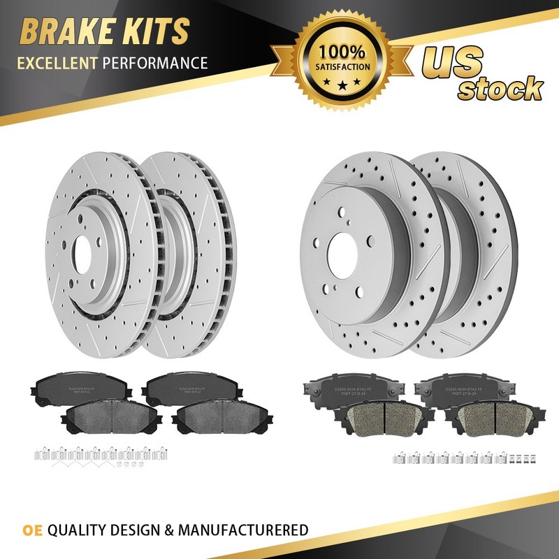 Front Rear Drill Slot Brake Rotors Ceramic Pad Kit For Lexus NX200t NX300 NX300h